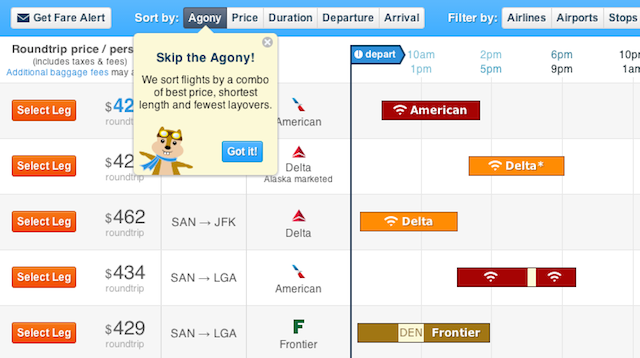 Hipmunk searches flights by agony factor
